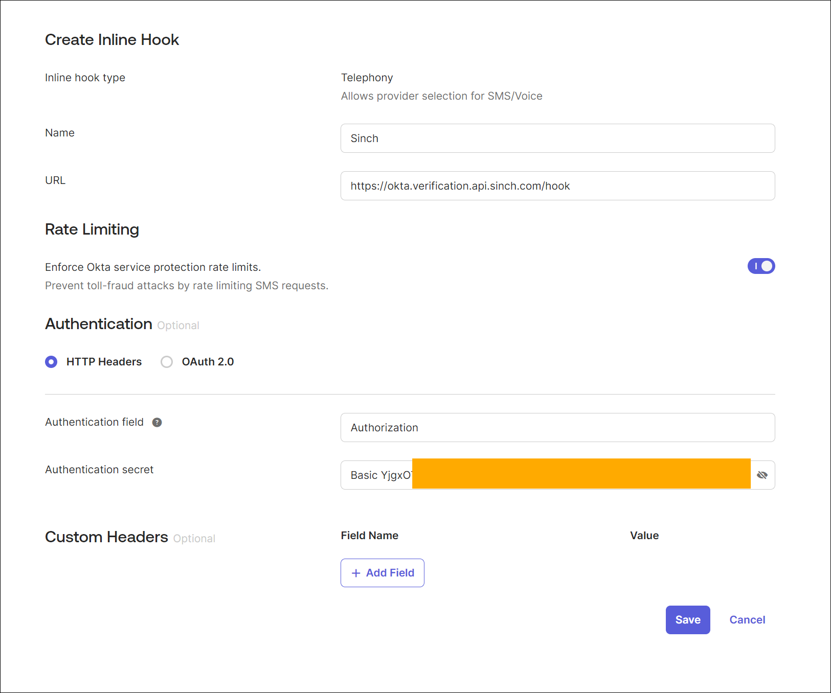 Configure Sinch Telephony hook